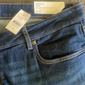 NWT LOFT MID RISE BOOT CUT WIDE LEG JEANS SZ 16 STRETCH FOR COMFORT-DARK RINSE.